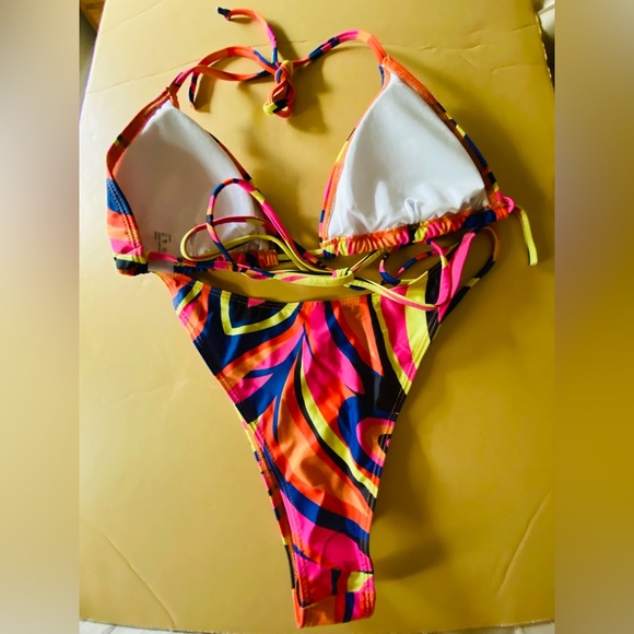 Shein Bikini Swimsuit Vibrant Pink Multicolor Large New - Picture 2 of 6